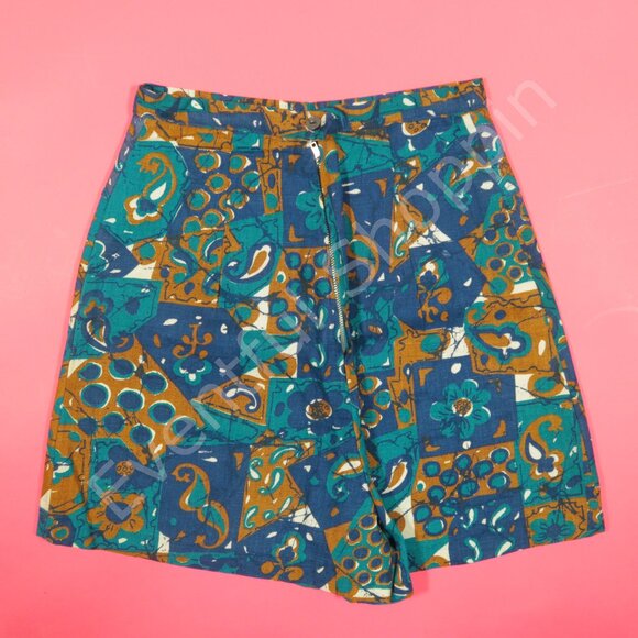 Vintage Mini Skirt Girls Size 8 Blue Teal Floral Cotton Unlined 70s New - Picture 3 of 6